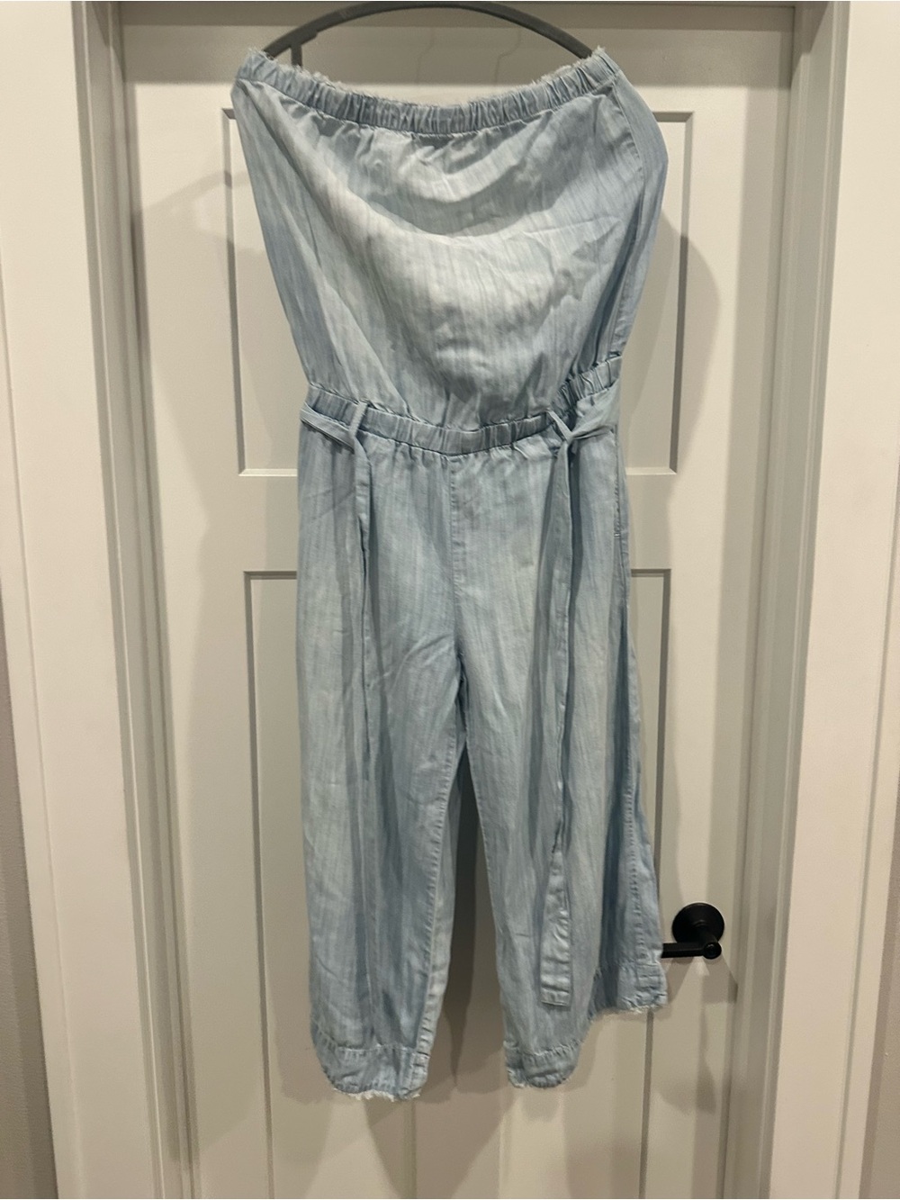 cloth & stone Light Blue Strapless Wide-Leg Jumpsuit with Self-Tie